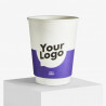 Bicchiere di carta a doppia parete da 350 ml bianco e viola con il tuo logo
