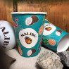 Bicchieri di carta BIO a parete singola con 'Malibu' con motivo cocco