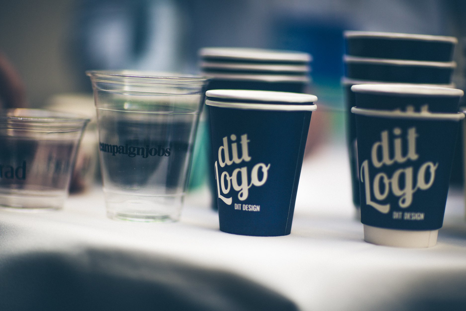 Paper cups on a table